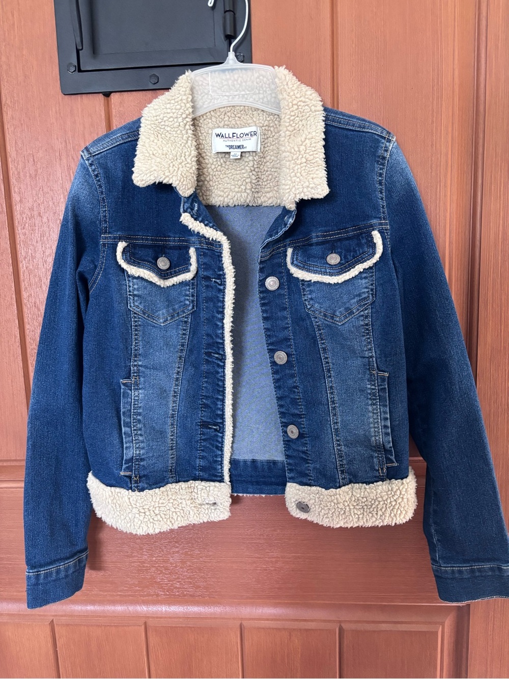 Wallflower Dark Blue Denim Jacket with Cream Sherpa Trim